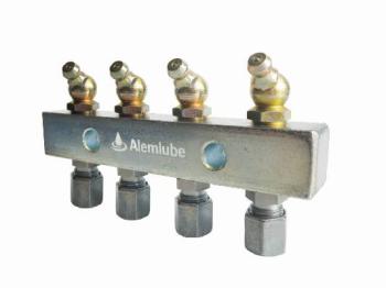 Alemlube Header Block 4 Outlet C/W 6mm Fittings And Grease Nipples 6134