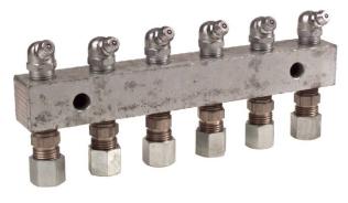 Alemlube Header Block 6 Outlet C/W 6mm Fittings And Grease Nipples 6136