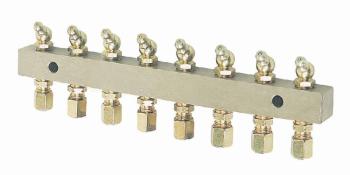 Alemlube Header Block 8 Outlets 6mm Fittings & Grease Nipples 6138