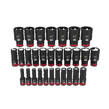 Milwaukee Impact Socket Set 1/2 Dr Metric Deep 6 Point 29 Pc