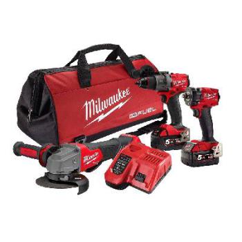 Milwaukee Combo Kit Grinder/Drill/Wrench 3pc Power Pack 18V 5.0Ah M18FPP3B3502B