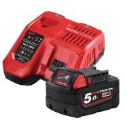 Milwaukee Battery Starter Pack C/W Charger, M18 Red Lithium 5.0Ah M18SP-501B