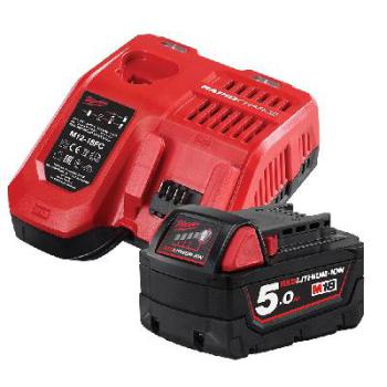 Milwaukee Battery Starter Pack C/W Charger, M18 Red Lithium 5.0Ah M18SP-501B