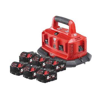 Milwaukee Battery 18V 5Ah 6pk C/W 6Bay Charger M18SP506B