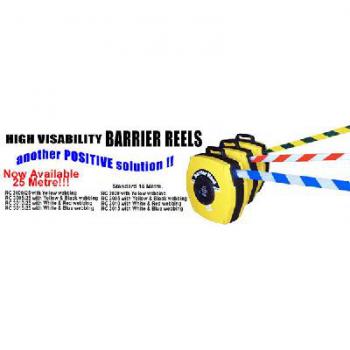 AKREELS BARRIER REEL RETRACTABLE FLURO YEL/BLK 15M RC3005