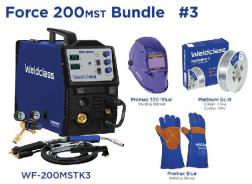 Welder Mig/Stick/Tig Weldclass Force 200MST Bundle With Gasless Wire, Helmet, Gloves WF-200MSTK3