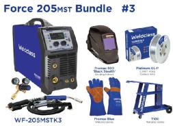 Welder Mig/Stick/Tig Weldclass Force 205MST Bundle With Gasless Wire, Helmet, Gloves, Trolley Wf-