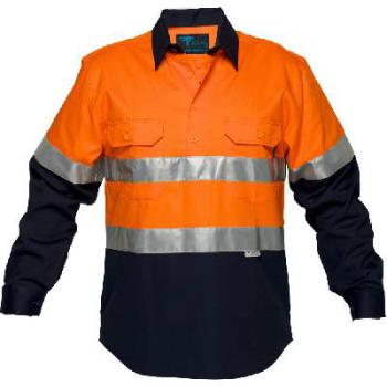 Shirt Hv Cotton Drill Long Sleeve Or/Nav 3XL