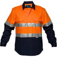 SHIRT HV COTTON DRILL LONG SLEEVE OR/NAV 5XL