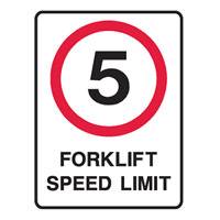 Sign Forklift Speed Limit 5Km/H Mtl 450 x 600mm 843487