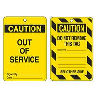 BRADY TAG CAUTION OUT OF SERVICE YELLOW PKT 100  842372